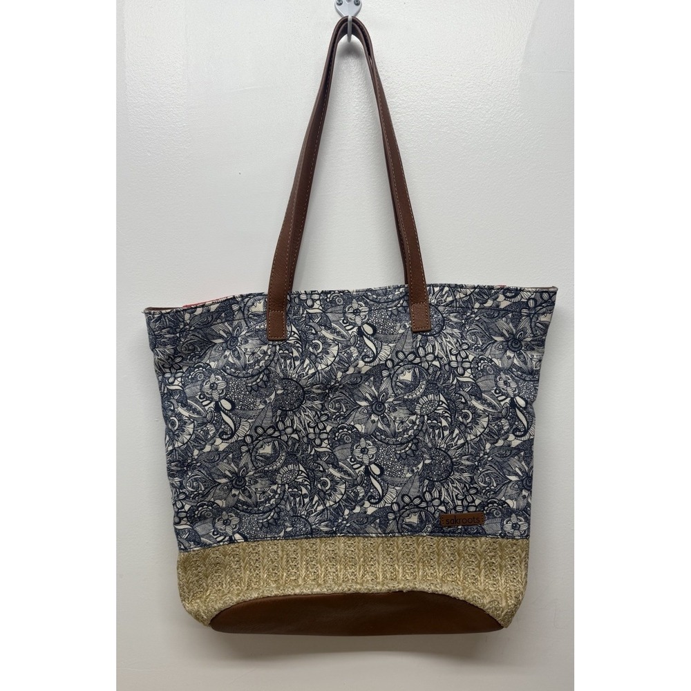 The Sak‎ Sakroots Metro Tote 'Navy Spirit Desert' Straw Canvas Shoulder Bag #1
